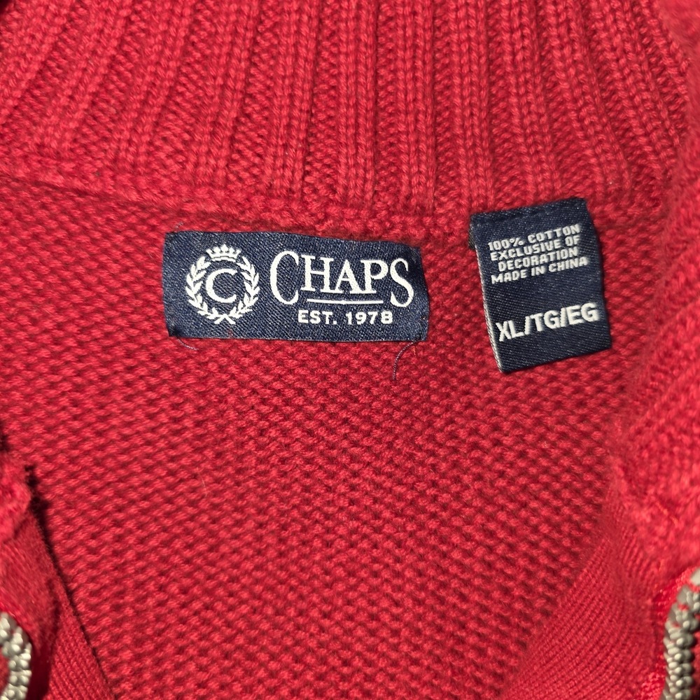 CHAPS Red Cotton Sweater Quarter Zip Men's XL Red Long Sleeve Pullover Christmas - Picture 3 of 8